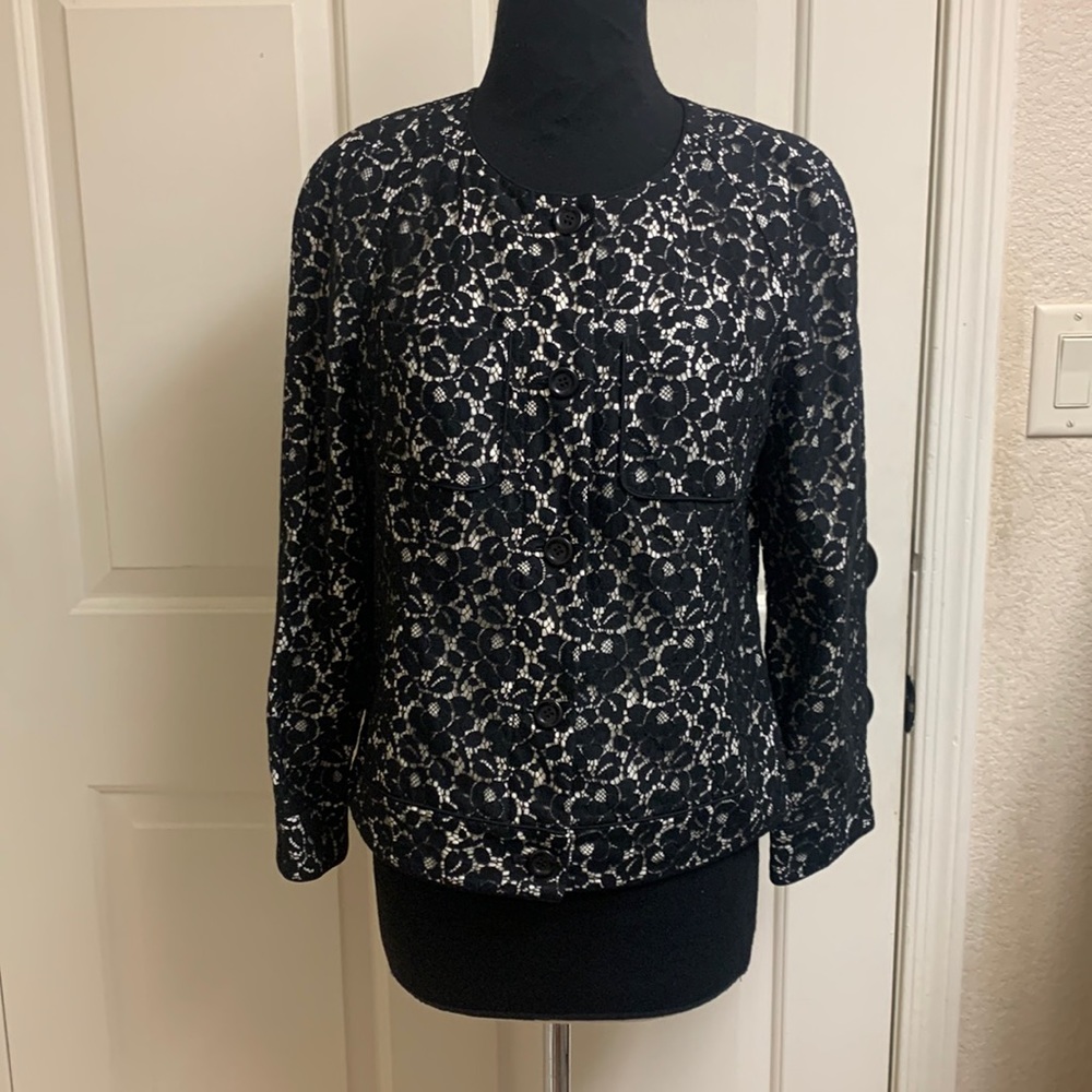 Talbots Black and cream Jacket, Size 8, 51% Cotton, 49% Nylon, Lining 100…